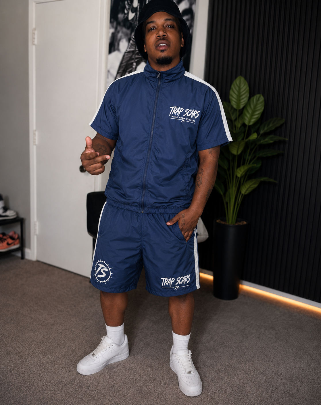Blue and white tracksuit